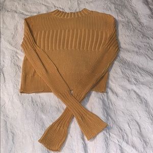 Mustard American Eagle crop mock neck sweater